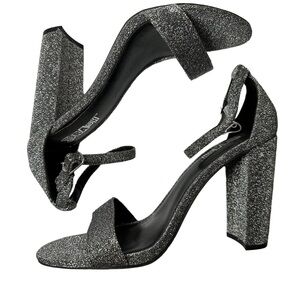 Brash Glitter Block Heel Sandals 7.5 Charcoal Ankle Strap Open Toe NWOT